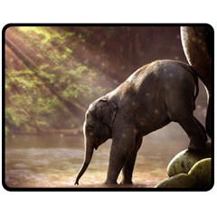 Baby Elephant Watering Hole Fleece Blanket (medium) by Sarkoni