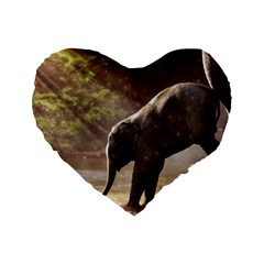 Baby Elephant Watering Hole Standard 16  Premium Heart Shape Cushions by Sarkoni