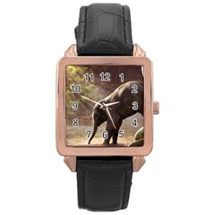 Baby Elephant Watering Hole Rose Gold Leather Watch  by Sarkoni