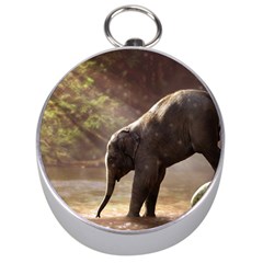 Baby Elephant Watering Hole Silver Compasses by Sarkoni