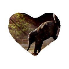 Baby Elephant Watering Hole Standard 16  Premium Flano Heart Shape Cushions by Sarkoni