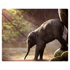 Baby Elephant Watering Hole Two Sides Premium Plush Fleece Blanket (medium) by Sarkoni