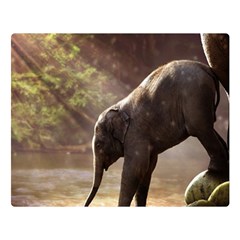 Baby Elephant Watering Hole Two Sides Premium Plush Fleece Blanket (large) by Sarkoni