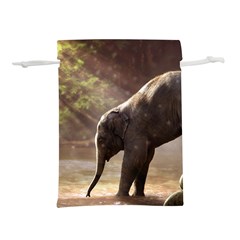 Baby Elephant Watering Hole Lightweight Drawstring Pouch (l) by Sarkoni