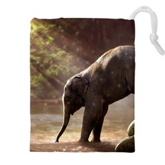 Baby Elephant Watering Hole Drawstring Pouch (4xl) by Sarkoni