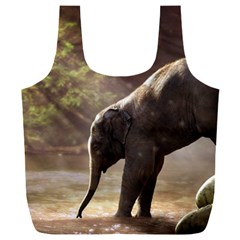 Baby Elephant Watering Hole Full Print Recycle Bag (xxl) by Sarkoni