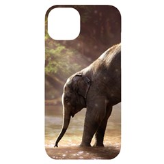 Baby Elephant Watering Hole Iphone 14 Plus Black Uv Print Case by Sarkoni