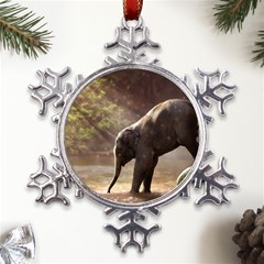 Baby Elephant Watering Hole Metal Large Snowflake Ornament by Sarkoni