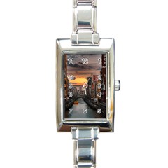 River Buildings City Urban Rectangle Italian Charm Watch by Sarkoni