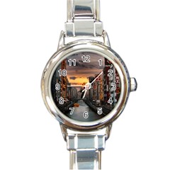 River Buildings City Urban Round Italian Charm Watch by Sarkoni