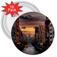 River Buildings City Urban 3  Buttons (10 Pack)  by Sarkoni