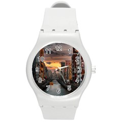 River Buildings City Urban Round Plastic Sport Watch (m) by Sarkoni