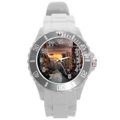 River Buildings City Urban Round Plastic Sport Watch (l) by Sarkoni