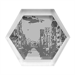 River Buildings City Urban Hexagon Wood Jewelry Box by Sarkoni