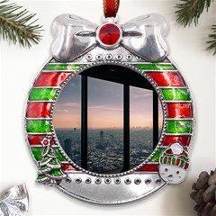 Shibuyasky Shibuya Tokyo Japan Metal X mas Ribbon With Red Crystal Round Ornament by Sarkoni