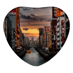 River Buildings City Urban Heart Glass Fridge Magnet (4 Pack) by Sarkoni