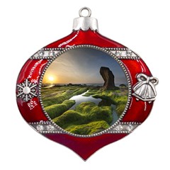 Coast Algae Sea Beach Shore Metal Snowflake And Bell Red Ornament by Sarkoni