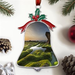 Coast Algae Sea Beach Shore Metal Holly Leaf Bell Ornament by Sarkoni