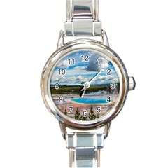 Mountains Trail Forest Yellowstone Round Italian Charm Watch by Sarkoni