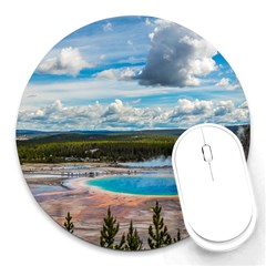 Mountains Trail Forest Yellowstone Round Mousepad by Sarkoni