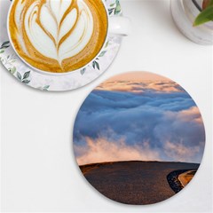 Landscape Sky Clouds Mountain Road Uv Print Round Tile Coaster by Sarkoni