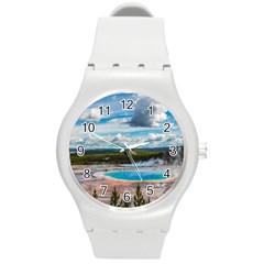 Mountains Trail Forest Yellowstone Round Plastic Sport Watch (m) by Sarkoni