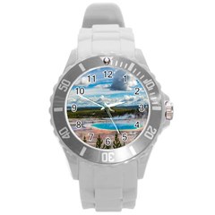 Mountains Trail Forest Yellowstone Round Plastic Sport Watch (l) by Sarkoni