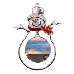 Landscape Sky Clouds Mountain Road Metal Snowman Ornament