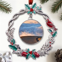 Landscape Sky Clouds Mountain Road Metal X mas Wreath Holly Leaf Ornament by Sarkoni