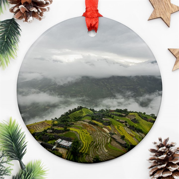 Residential Paddy Field Step Cloud Round Ornament (Two Sides)