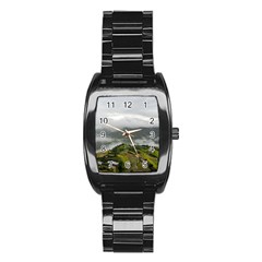 Residential Paddy Field Step Cloud Stainless Steel Barrel Watch by Sarkoni