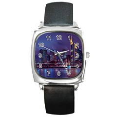 Frankfurt City Skyline Skyscraper Square Metal Watch by Sarkoni