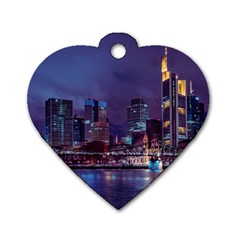 Frankfurt City Skyline Skyscraper Dog Tag Heart (two Sides) by Sarkoni