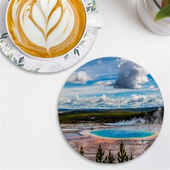 Mountains Trail Forest Yellowstone Uv Print Round Tile Coaster by Sarkoni