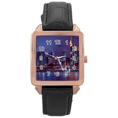 Frankfurt City Skyline Skyscraper Rose Gold Leather Watch  by Sarkoni