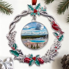 Mountains Trail Forest Yellowstone Metal X mas Wreath Holly Leaf Ornament by Sarkoni