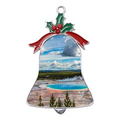 Mountains Trail Forest Yellowstone Metal Holly Leaf Bell Ornament by Sarkoni