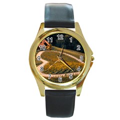 Vineyard Agriculture Farm Autumn Round Gold Metal Watch by Sarkoni