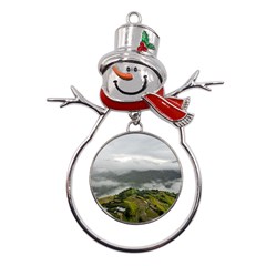 Residential Paddy Field Step Cloud Metal Snowman Ornament by Sarkoni