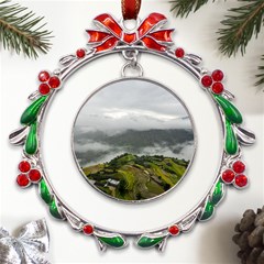 Residential Paddy Field Step Cloud Metal X mas Wreath Ribbon Ornament by Sarkoni