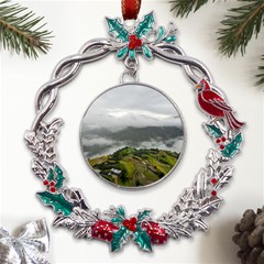 Residential Paddy Field Step Cloud Metal X mas Wreath Holly Leaf Ornament by Sarkoni