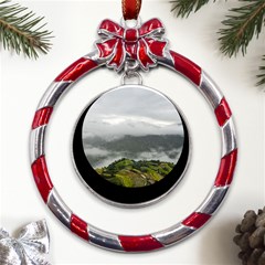 Residential Paddy Field Step Cloud Metal Red Ribbon Round Ornament by Sarkoni