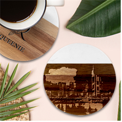 Frankfurt City Skyline Skyscraper Marble Wood Coaster (round) by Sarkoni