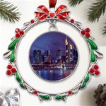 Frankfurt City Skyline Skyscraper Metal X mas Wreath Ribbon Ornament Front