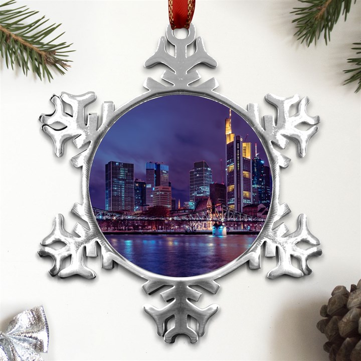 Frankfurt City Skyline Skyscraper Metal Small Snowflake Ornament