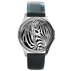 Animal Cute Pattern Art Zebra Round Metal Watch by Amaryn4rt