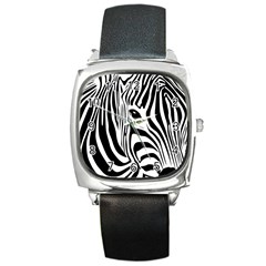 Animal Cute Pattern Art Zebra Square Metal Watch by Amaryn4rt