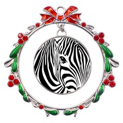 Animal Cute Pattern Art Zebra Metal X mas Wreath Ribbon Ornament by Amaryn4rt