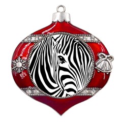 Animal Cute Pattern Art Zebra Metal Snowflake And Bell Red Ornament