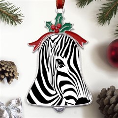 Animal Cute Pattern Art Zebra Metal Holly Leaf Bell Ornament by Amaryn4rt